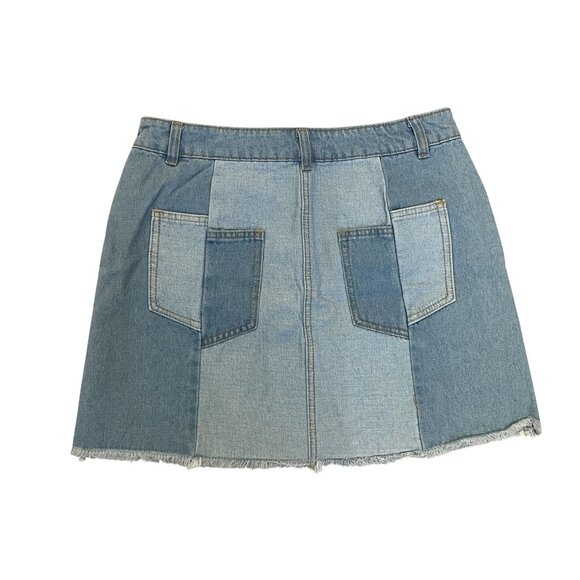 CHELSEA VIOLET Patchwork Denim Mini Skirt cotton sz 27 retro 70s boho - Picture 4 of 7